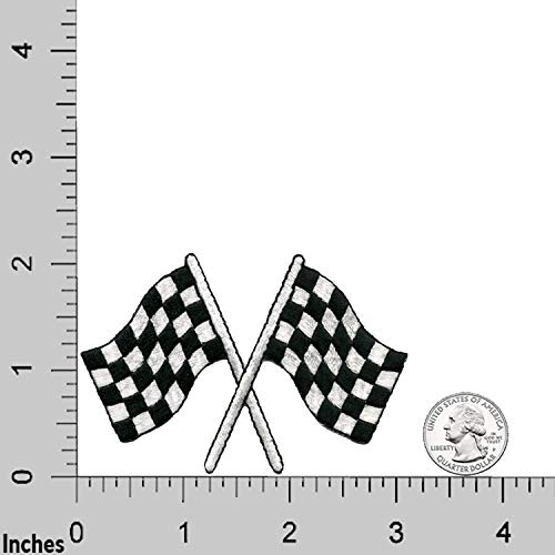 Checkered Racing Flag Patches (2-Pack) Classic Black & White Auto Racing Finish Line Flag Iron On Patches #TOP4