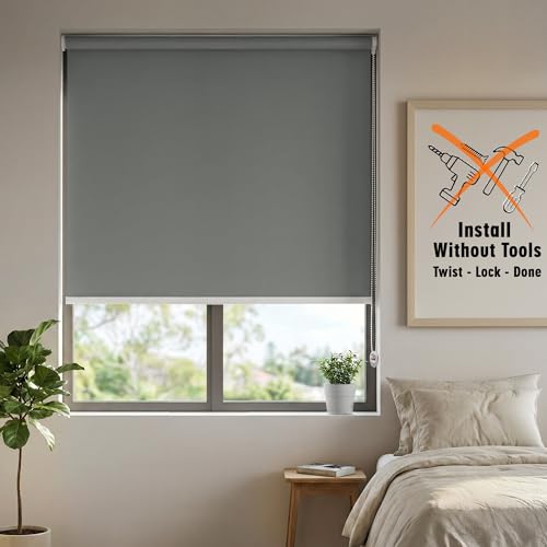 Image of HIPPO No Drill Blackout Blinds for Windows | No Tools, Light & Heat Blocking Blinds, UV Protection, Smooth Chain, Inside Mount, Ideal for Sun Exposed Areas (Dark-Grey, 3FTX5FT)
