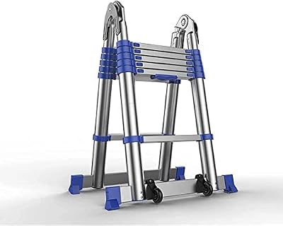 Telesladder Telescoping Ladder Aluminum Telescoping Ladder Multi-Purpose Telesladder Wheels and Bottom Rung for Roof Office Home Household Daily Loft Lighweight Portable Ma/2.0M
