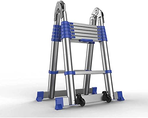 Genérico Escalera telescópica Escalera telescópica Escalera telescópica de Aluminio Escalera telescópica Multiusos Ruedas y peldaño Inferior para Techo Oficina Hogar Hogar Uso Diario Loft L
