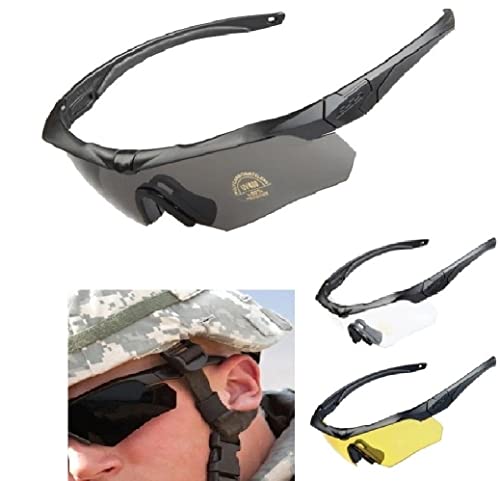 GALAXYLENSE ANSI Z87.1 Tactical Combat Military Ballistic EYE-SHIELD Shooting High Impact Resistance Sunglasses With 3 Replacement Lenses And Prescription Glasses Holder (Black)
