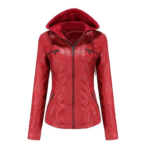 Veste en cuir pour femmes coupe mince finitions haut de gamme manteau rouge