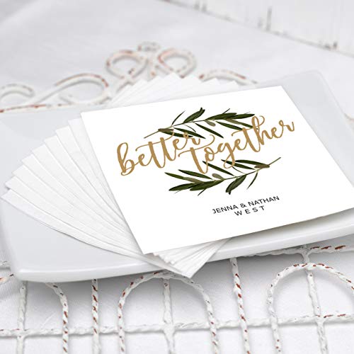 Better Together Personalized Beverage Napkins / 100 Custom Printed White Uncoined Napkins / 4 3/4'' X 4 3/4'' Folded Cocktail 3 Ply Napkin/Made In The Usa #TOP1