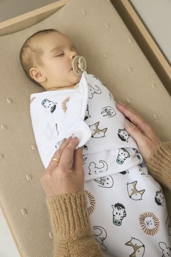 Meyco Baby Pucksack - 4-6 Monate - Pucktuch Swaddle für Neugeborene - 100 % Baumwolle - Oeko Tex zertifiziert - weicher Schlafkomfort - atmungsaktiv & feuchtigkeitsabsorbierend - Animal - Mehrfarbig