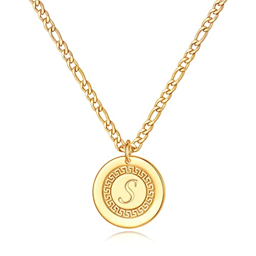 LUXEJEW Mens Necklace - Gold Letter S Initial Necklace for Men Women Stainless Steel Figaro Link Chain Initial Pendant Necklaces Mens Jewelry Gifts for Men Son Dad Husband Boyfriend