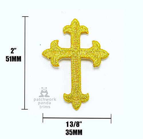 Embroidered Cross Patch Iron On Applique - Latin Cross (Metallic Gold, 2" X 1 3/8") - 6 Pack #TOP2