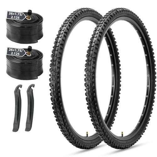 MOHEGIA Mountain Bike Tires Set: 2-Pack 26x1.95 Inch (50-559mm) Puncture-Resistant Folding Replacement Bicycle Tires and Pair Inner Tubes with Tire Levers for MTB Off-Road Bike