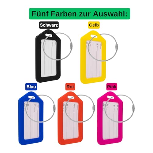 Kofferanhänger mit Adressschild, 2 Pack, in Schwarz, Kunststoff Schild, für Flugreise, Kreuzfahrt, Koffer Tag Gepäckanhänger, Namensschild, Adressanhänger, Taschenanhänger, Reise ID Etikett Aufhänger