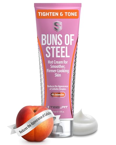 SteelFit Maximum Toning Cellulite Cream Buns of Steel - Skin Firming & Tightening Body Lotion with Caffeine for Stretch Marks - Anti-Cellulite Remover Treatment for Booty Thighs Legs & Glutes
