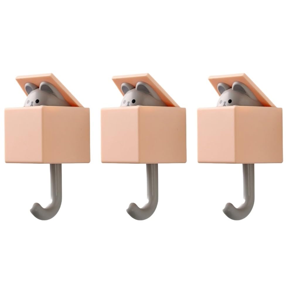 Dazhua 3Pcs Cute Cartoon Cat Self-Adhesive Wall Hooks - Animal Shape Door Hanger for Keys, Umbrellas, Towels and Hats(Orange-3PCS)