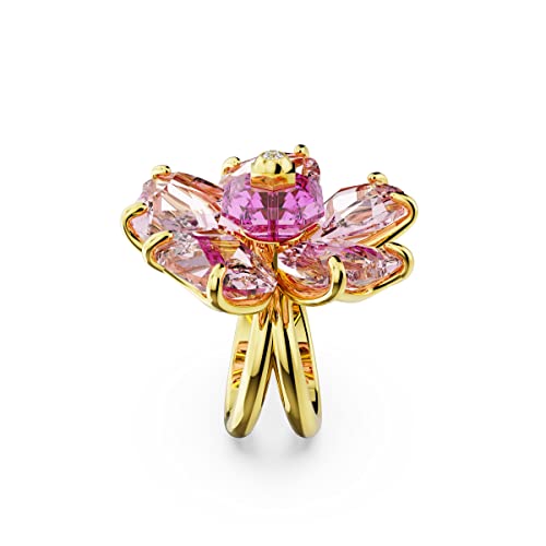 SWAROVSKI Florere Cocktail Ring, Flower Motif with Pink Crystals on a Gold-Tone Finished Double Band3