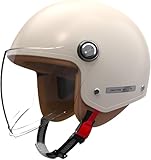 Retro Adult 3/4 Open Face Motorcycle Half Helmet with Visor DOT Approved Vintage Scooter Light Quick Buckle ATV Helmet for Moped Cruiser Chopper(White)