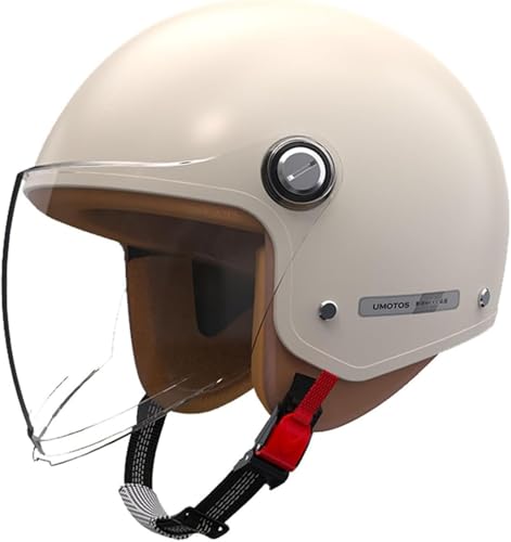 Retro Vespa Helmet with Visor Adult 3/4 Open Face Motorcycle Half Helmet DOT Approved Vintage Scooter Helmets Light Quick Buckle ATV Helmet for Moped Cruiser Chopper(White)