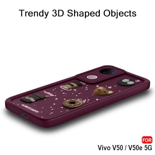 Image of TheGiftKart Back Cover Case for Vivo V50 / V50e / V50 5G Elite Edition /iQOO Z10R / Vivo T4R 5G | Cute Fun Cartoon 3D Bear Coffee Case | Full Camera Protection | Shockproof Cover (Silicone, Rose Red)