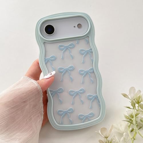 Coque transparente avec nœud ruban iPhone Air souple bleu clair esthétique