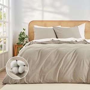 Duvetnova Beddengoed 220x240 Katoen Beige Superzacht 100% Voorgewassen Katoen met Linnenstructuur ÖKO-TEX Overmaat Beddengoed 1 Dekbedovertrek 220x240 + 2 Kussenslopen 80x80 met rits