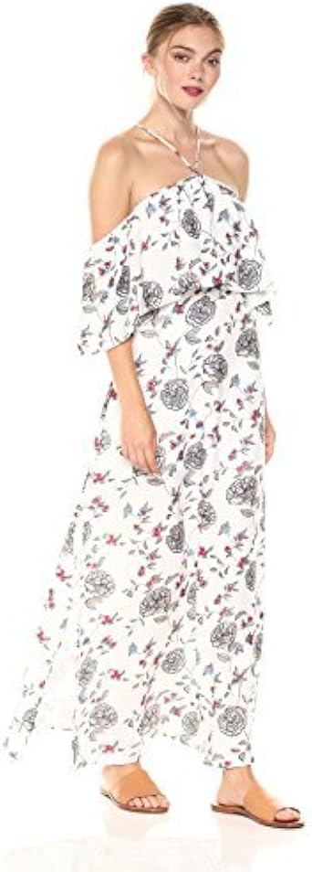 Print Strap Ruffle Overlay Maxi Dress 
