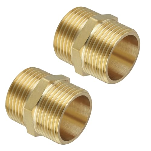 Flintronic G1 Zoll Doppel Messingnippel (Ø 32,5 mm), 2 Stück, mit Gummidichtungen und Messingbeschlägen, für Ventil