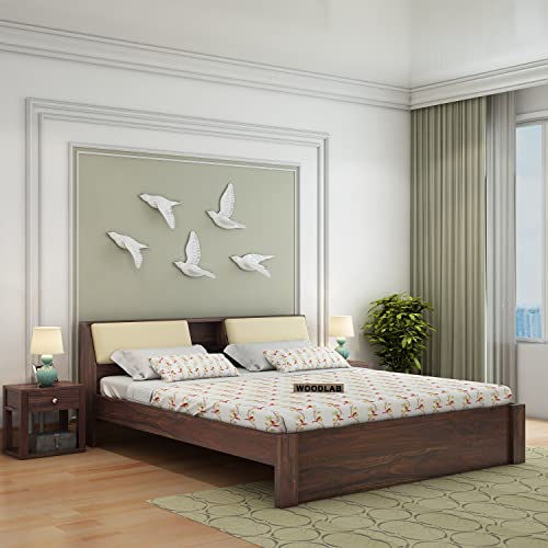 WOODLAB Furniture Sheesham Wood King Size Bed Without Storage for Bedroom Wooden Double Beds Cot Bed Furniture for Living Room Guest Room - (Walnut Finish)