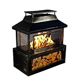 Neo Black Steel Outdoor Garden Log Burner Burning Fire Pit Chiminea Heater Stove Mesh Surround Storage