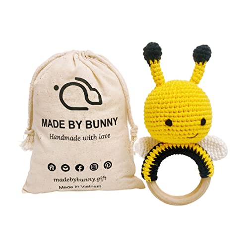 Image of Bunny White Bunny rattles Toy for Young Children, Handmade Woolen Toy with Strict Quality Testing Process, Usable as House Decoration (Little Bee Rattle)