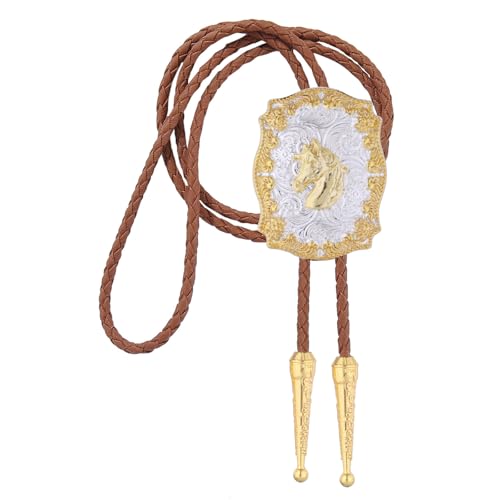 Image of GelConnie Brown Bolo Tie for Men Women Western Ties Mens Gold Bolo Tie Rodeo Cowboy Leather Necktie Cowgirl Tie Wedding