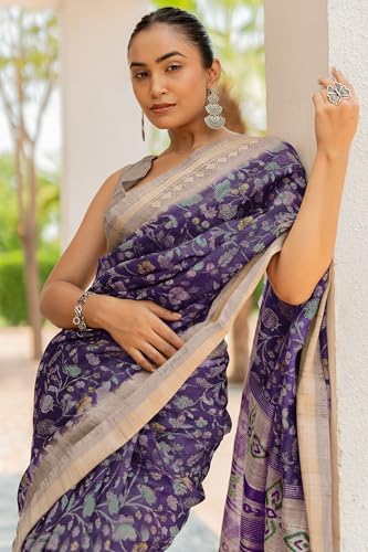 Image of MIRCHI FASHION Women Saree Cotton Blend Kalamkari Printed | Comfortable Office and Regular Daily Use Sari with Unstitched Blouse Piece