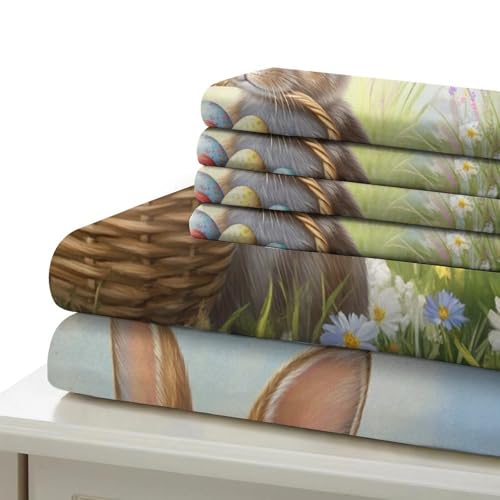Parure Lapin de Pâques 3D de qualité supérieure, drap de couette King en microfibre
