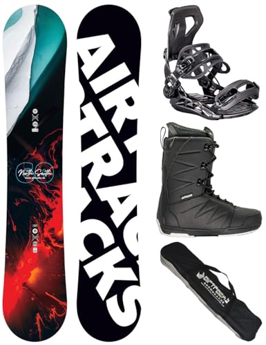 Airtracks Herren Snowboard Set Freestyle Freeride Board North South Four Wide 150 + Snowboard Bindung Master + Boots Star 43 + Sb Bag