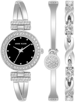 Anne Klein Women's Premium Crystal Accented Bangle Watch and Bracelet Set, AK/1868GBST