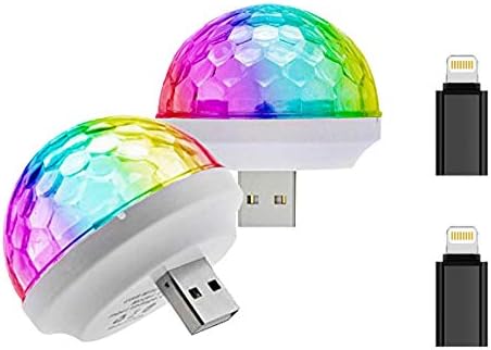 USB Mini Stage DJ Light Disco Ball Lamp Home Pajama Party Strobe Light Disco LED Bulb for Birthday Gift Club Wedding Celebration Karaoke Xmas Decorations (Multi Color-2 Apple Adapter)