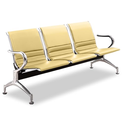 SnamicE waiting room chair,3Seat Waiting Room Bench with Arms PU Leather Reception Chairs for Office Salon Barber ShopStylish Yellow Furniture,