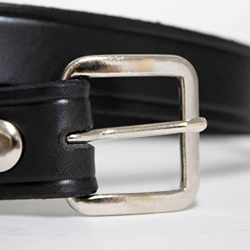 Amish-Made Cowhide Casual Leather Belt, Work Belt with Chrome Buckle and Snaps, 1/8" Thick and 1.25" Wide, Black, 62"2