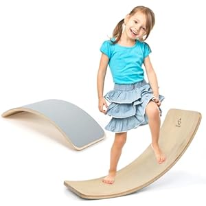 KOMFOTTEU Balanceerplank, balansbord, hout, wiebelplank met gleuf, gebogen board voor balancier, balansbord, belastbaar tot 220 kg, voor kinderen en volwassenen