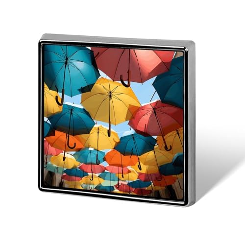 Square Lapel Pins Colored Umbrellas Metal Square Brooceh Badge for Suits, Backpacks & Hats, Lapel Accessory