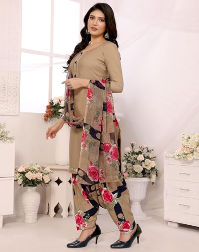 Image of Yashika Women's Printed Dress Material - Unstitched Crepe Fabric Kurti, Pants & Dupatta Set (AZ-YS-P4-ADMIRING PINK)