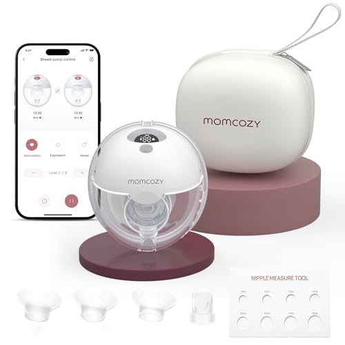 Image of Momcozy M5 Smart APP Controlled Wearable Breast Pump, Hands-Free Wireless Electric Pump, 3 Modes 9 Suction Levels, BPA-Free, Portable Lightweight, 24mm Flange, 1-Pack Quill Gray