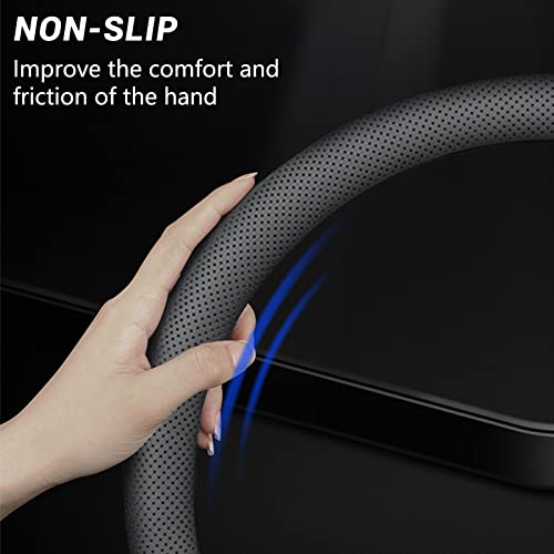 Ouzorp Microfiber Leather Car Steering Wheel Cover, Non-Slip, Breathable, Universal 15 Inches, Black #TOP1