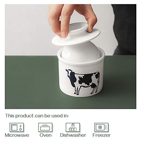 Dowan Porcelain Butter Keeper Crock, French Butter Dish With Lid, Cow Butter Dish, No More Hard Butter, White #TOP4