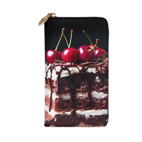schwarzwälder Kirschtorte Picture Leather Long Clutch Wallet for Fashionable Girls and Women - Durable, Stylish, and Functional, Black, One Size2