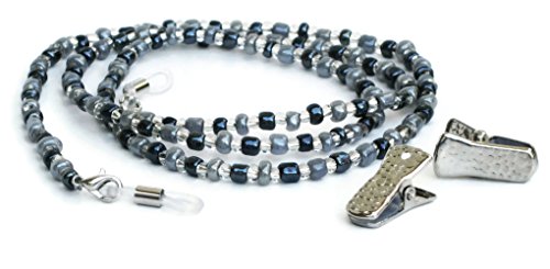 Silk Rose Women's Eyeglasses Beaded Chain and Badge Holder for IDs and Cards, Gray