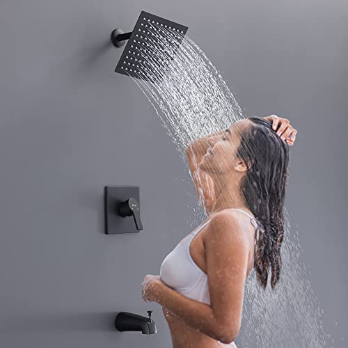 Evita Tub And Shower Faucet Set（Valve Included), Single-Handle Tub And Shower Trim Kit, Shower Faucet With 8 Inch Rain Shower Head And Tub Spout, Matte Black #TOP5