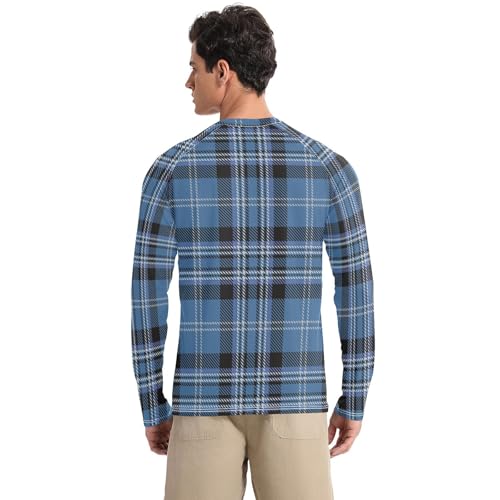 Blue Black Tartan Plaid Men's Swim Shirts UPF 50+ Fishing Long Sleeve Men's Sun Protection Long Sleeve Outdoors2