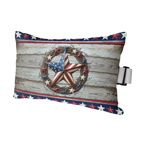 KlpouStore Vintage Country Star Wood Plank Chaise Lounge Head Pillow, 4th of July American Stars Waterproof Outdoor Chair Pillow with Strap&Insert for Garden Beach Pool Recliner, 11x16in, 1PCS