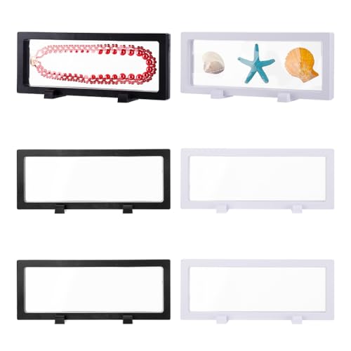 PH PandaHall 6Pcs Vitrine Flottante Boîte D'Affichage à Cadre Flottant 3D Boîte de Rangement pour Bijoux 23.2x9.15x2cm pour Montre Bracelet Coquillage Blanc/Noir