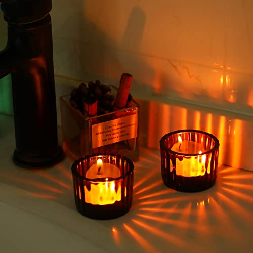 Capaniel 24Pcs Amber Tealight Candle Holder, 2.2'' X 1.5'' Glass Brown Votive Candle Holders Small Candle Holders Bulk For Wedding Table Centerpiece, Baby Shower, Home Decoration #TOP4