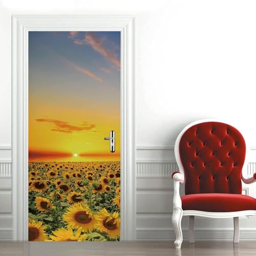Tizhweqo Pegatina Puerta Girasoles Pegatinas para Puertas Girasoles Adhesivo Vinilo 3D Puerta Pegatina Pared Murales Papel Pintado Poster para Sala de Baño Decorativos 90x210 cm 7783a