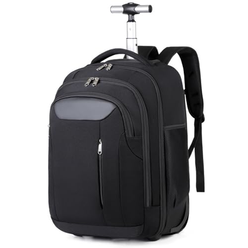 Boniffyy Mochila Portatil con Ruedas Hombre Mujer Mochila de Viaje con Ruedas Impermeable y Antirrobo, para Ordenador Portátil, Viaje, Trabajo, Escuela (Negro)
