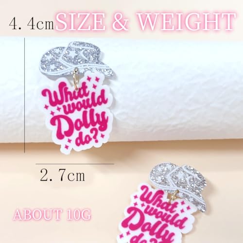 Western Dangle Earring Cowgirl Hat What Would Dolly Do Earrings Acrylic Pink Cowgirl rop Earring for Women Cute Earring Gifts for Women3