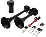 Carfka Air Horn for Truck Boats Car, 150DB Super Loud Train Horns Kit with 120 PSI Air Compressor (black, Dual)
